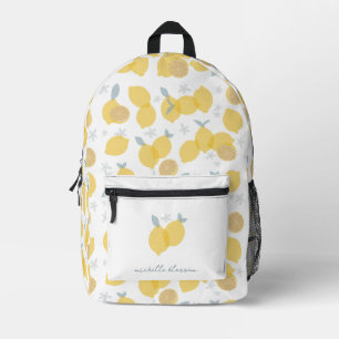 Modern Pastel Citrus Lemons Pattern Custom Name Printed Backpack