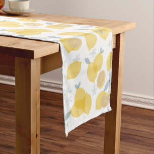 Modern Pastel Citrus Lemons Pattern Long Table Runner
