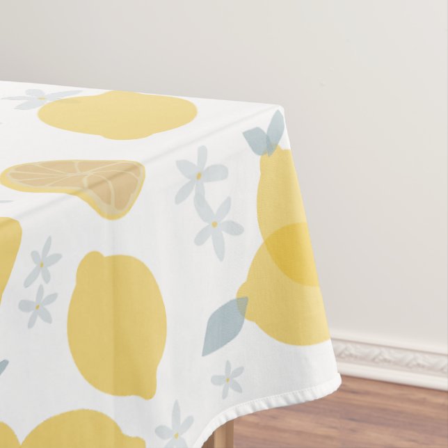 Modern Pastel Citrus Lemons Pattern Tablecloth (In Situ)