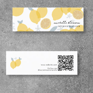 Modern Pastel Citrus Lemons QR Code Minimal Mini Business Card