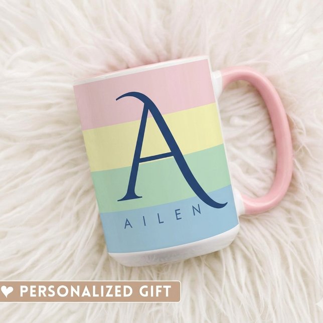 Modern Pastel Colour Block Initial & Custom Name  Mug (Creator Uploaded)