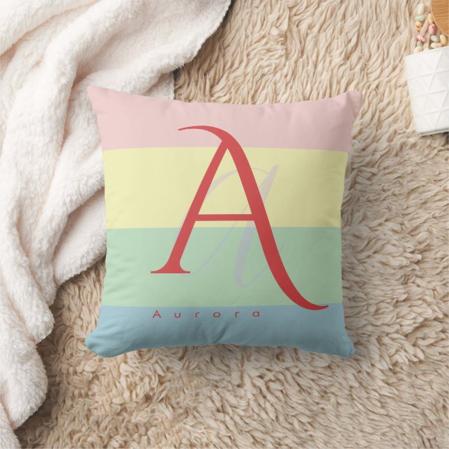 Modern Pastel Colour Block Initial & Custom Name  Throw Pillow (Blanket)