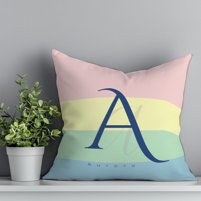 Modern Pastel Colour Block Initial & Custom Name  Throw Pillow (Creator Uploaded)