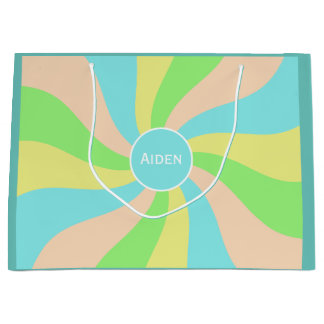 Modern pastel colour whimsical pattern kid's name large gift bag
