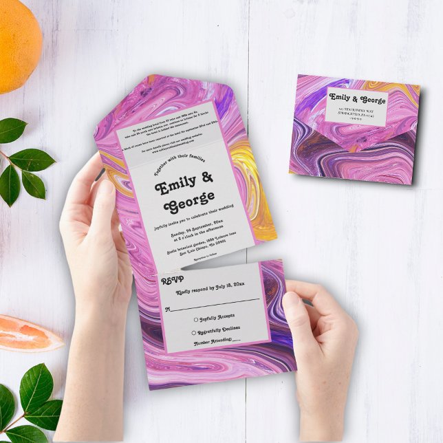 Modern Pastel Colourful Galaxy Abstract Art Weddin All In One Invitation (Creator Uploaded)