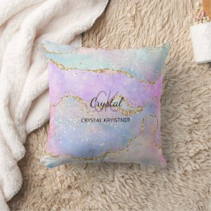 Modern Pastel Colours Glitter Monogram Throw Pillow