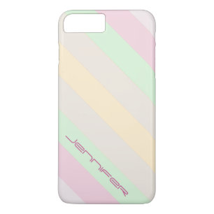 Modern Pastel Diagonal Stripe Personalized Name iPhone 8 Plus/7 Plus Case
