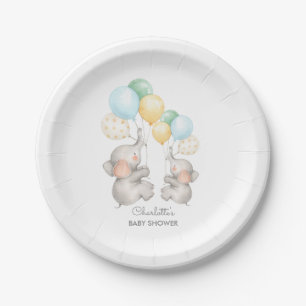 Modern Pastel Elephant Baby Shower 7" Plate