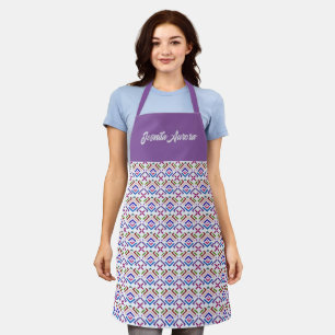 Modern Pastel Ethnic Geometric Diamond Pattern Apron