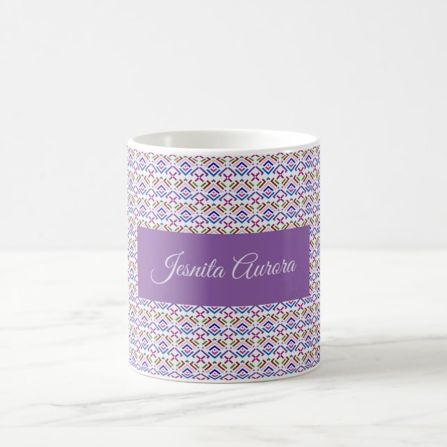 Modern Pastel Ethnic Geometric Diamond Pattern Coffee Mug (Center)