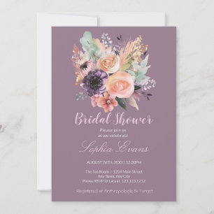 Modern Pastel Floral Bouquet Purple Bridal Shower Invitation