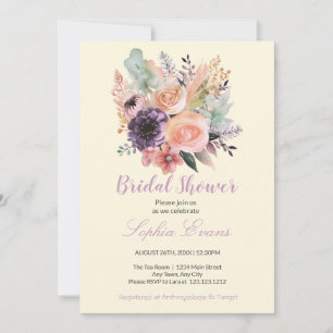 Modern Pastel Floral Bouquet Yellow Bridal Shower Invitation