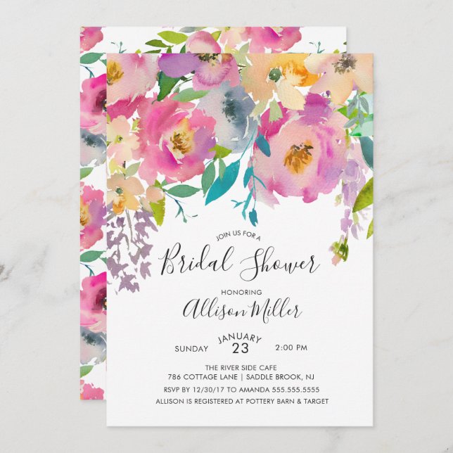 Modern Pastel Floral Bridal Shower Invitation (Front/Back)