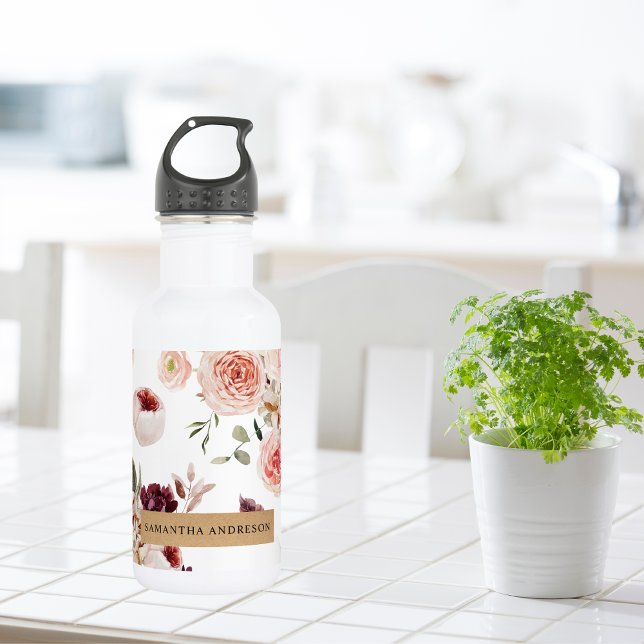 Modern Pastel Flowers & Kraft Personalized Gift 532 Ml Water Bottle (Creator Uploaded)