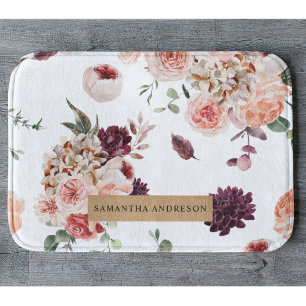 Modern Pastel Flowers & Kraft Personalized Gift Bath Mat