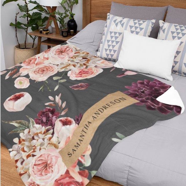 Modern Pastel Flowers & Kraft Personalized Gift Fleece Blanket (Creator Uploaded)
