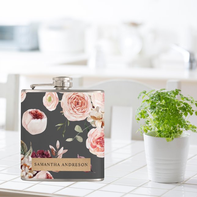 Modern Pastel Flowers & Kraft Personalized Gift Hip Flask (Creator Uploaded)