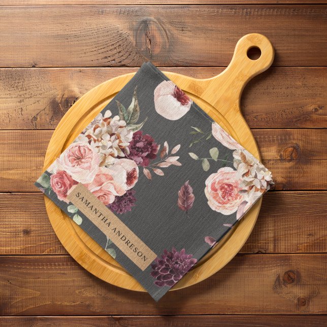 Modern Pastel Flowers & Kraft Personalized Gift Kitchen Towel (Creator Uploaded)
