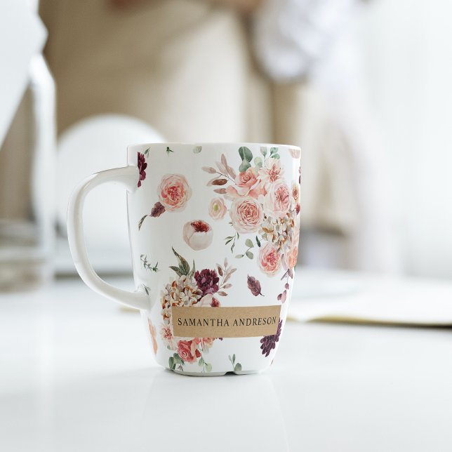 Modern Pastel Flowers & Kraft Personalized Gift Latte Mug (Creator Uploaded)