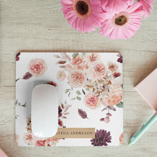 Modern Pastel Flowers & Kraft Personalized Gift Mouse Pad