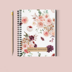 Modern Pastel Flowers & Kraft Personalized Gift Notebook