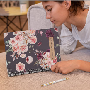 Modern Pastel Flowers & Kraft Personalized Gift Notebook