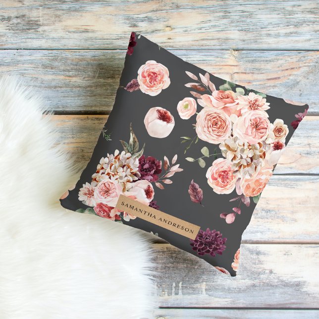 Modern Pastel Flowers & Kraft Personalized Gift Outdoor Pillow (Creator Uploaded)