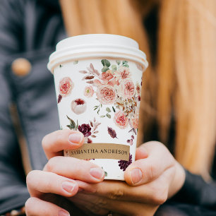 Modern Pastel Flowers & Kraft Personalized Gift Paper Cups