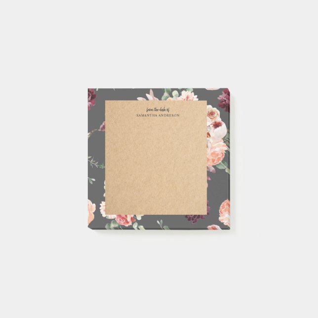Modern Pastel Flowers & Kraft Personalized Gift Post-it Notes (Front)