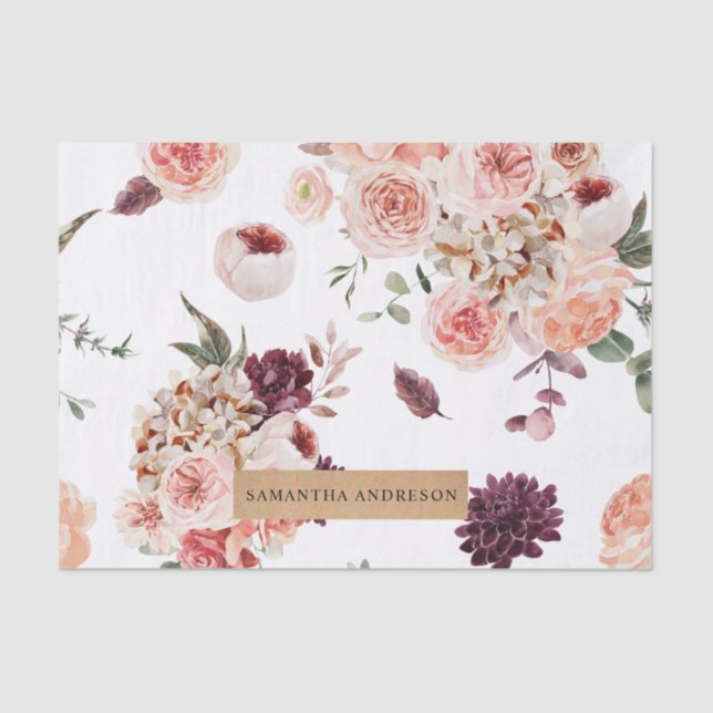 Modern Pastel Flowers & Kraft Personalized Gift Tissue Paper (Front)