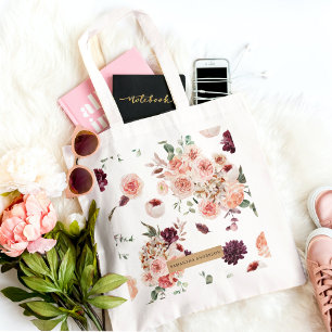 Modern Pastel Flowers & Kraft Personalized Gift Tote Bag