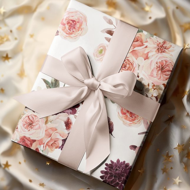 Modern Pastel Flowers & Kraft Personalized Gift Wrapping Paper (Creator Uploaded)