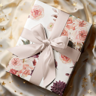 Modern Pastel Flowers & Kraft Personalized Gift Wrapping Paper