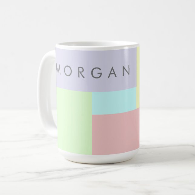 Modern pastel geometric monogram coffee mug (Front Left)