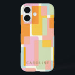 Modern Pastel Geometric Shapes Personalized iPhone 16 Case<br><div class="desc">Simple and stylish geometric design of overlapping shapes in pretty pastel colour shades of pink,  green,  blue,  and yellow,  personalized with your name.</div>