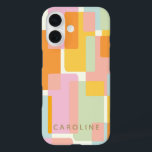 Modern Pastel Geometric Shapes Personalized iPhone 16 Case<br><div class="desc">Simple and stylish geometric design of overlapping shapes in pretty pastel colour shades of pink,  green,  blue,  and yellow,  personalized with your name.</div>