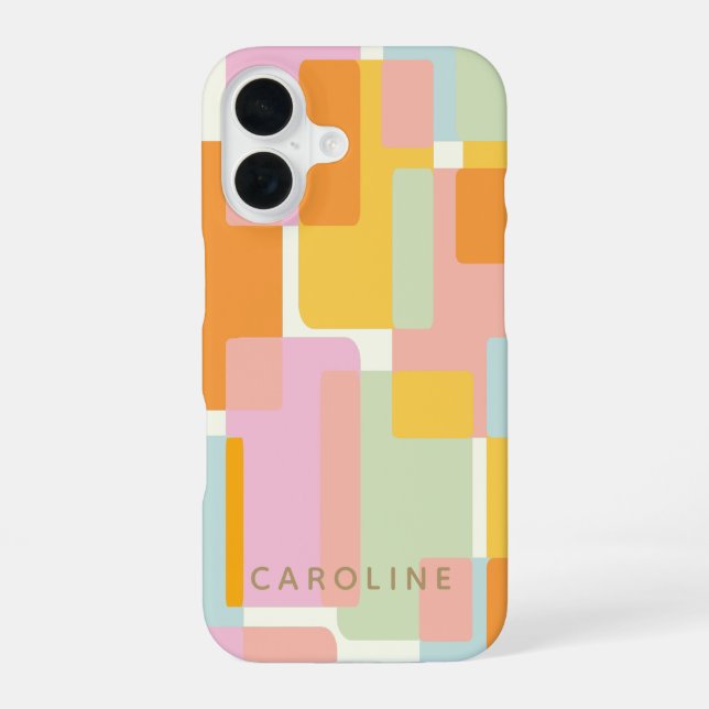 Modern Pastel Geometric Shapes Personalized iPhone 16 Case (Back)