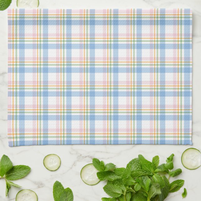 Modern Pastel Gingham Kitchen Towel (Folded)