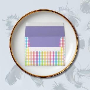 Modern Pastel Gingham Rainbow Baby Shower Party A7 Envelope