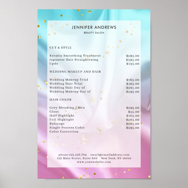 Modern, Pastel Glitter Salon Price List Poster (Front)
