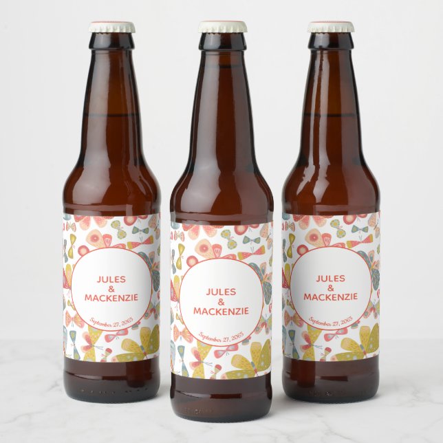 Modern Pastel Graphic Butterfly Pattern Beer Bottle Label (Bottles)