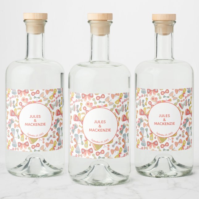 Modern Pastel Graphic Butterfly Pattern Liquor Bottle Label (Bottles)