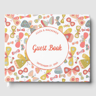 Modern Pastel Graphic Butterfly Pattern Wedding Guest Book