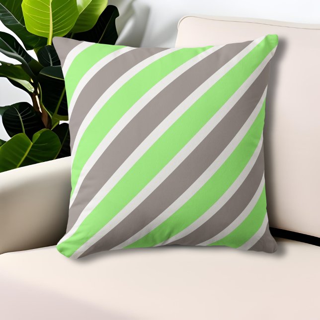 Modern Pastel Green & Grey Stripes Throw Pillow (Creator Uploaded)