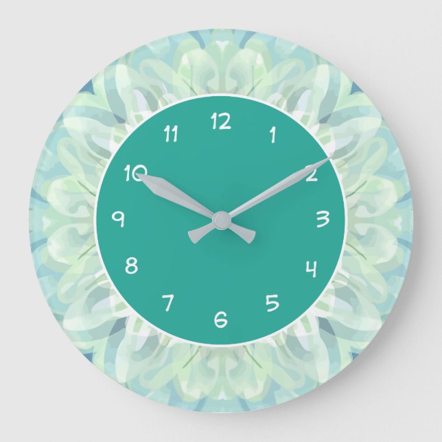 Modern Pastel Green Pattern Kitchen Wall Clocks (Front)