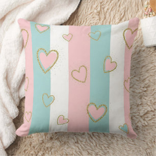 Modern Pastel Hearts with Subtle Gold Highlights Throw Pillow