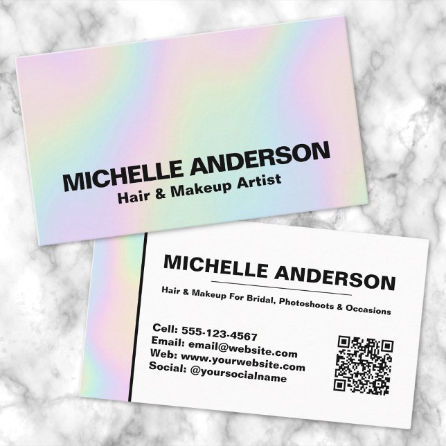 Modern Pastel Holographic Makeup Artist Business Card (Modern Pastel Holographic Makeup Artist Business Card)