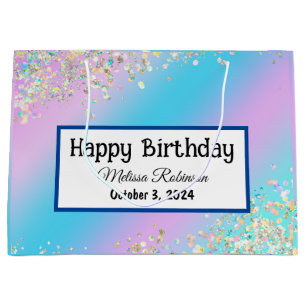 Modern Pastel Holographic Pink Purple Glitter Large Gift Bag