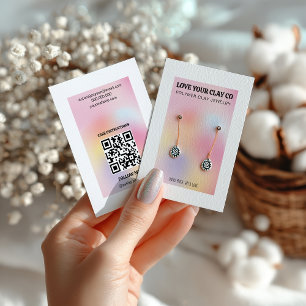 Modern Pastel Holographic QR Code Earring Display  Business Card