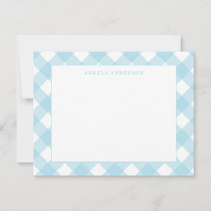 Modern Pastel Light Blue Gingham Plaid Check Note  Card